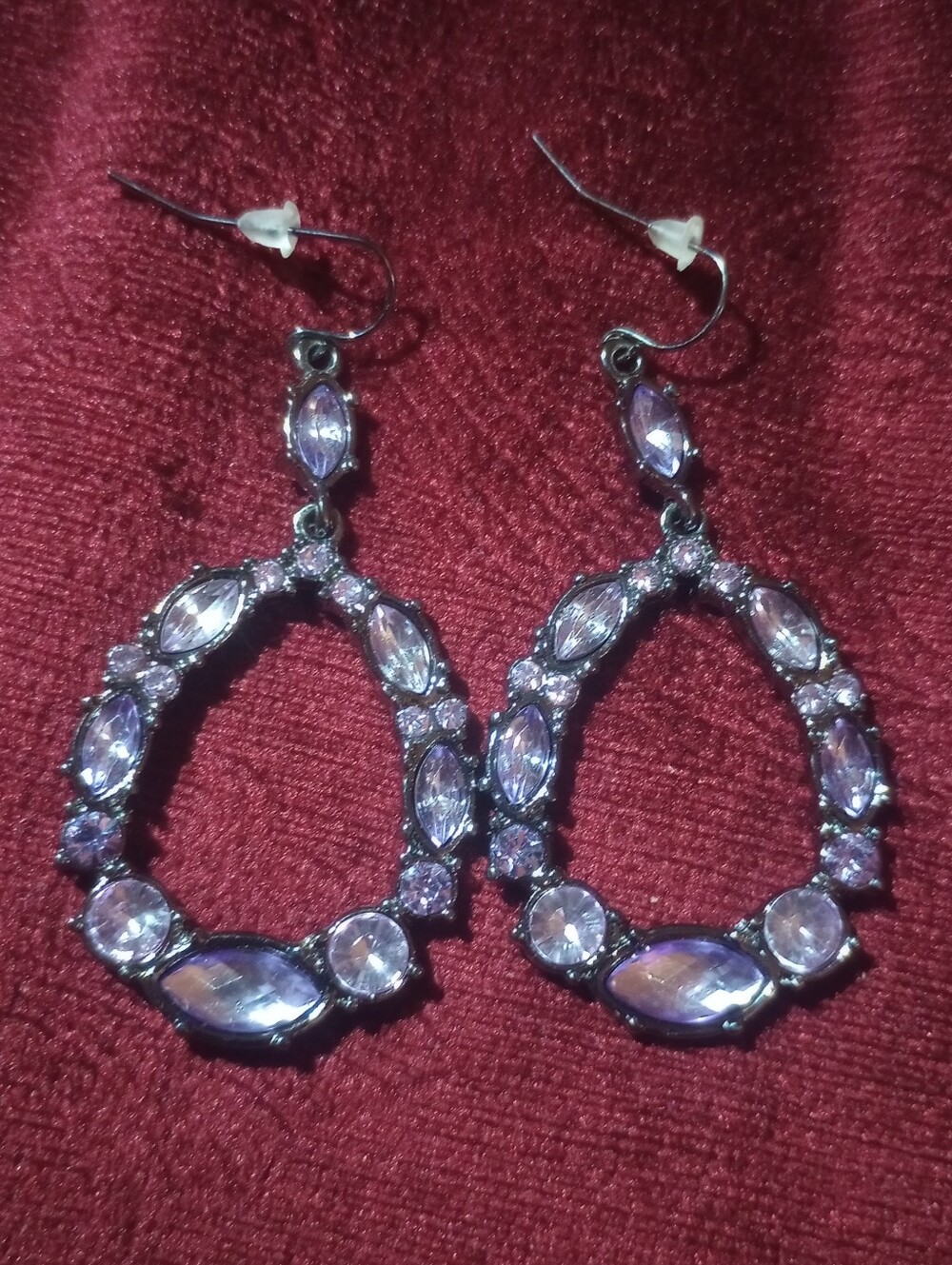 Purple Crystal And Gun Metal Dangle Earrings